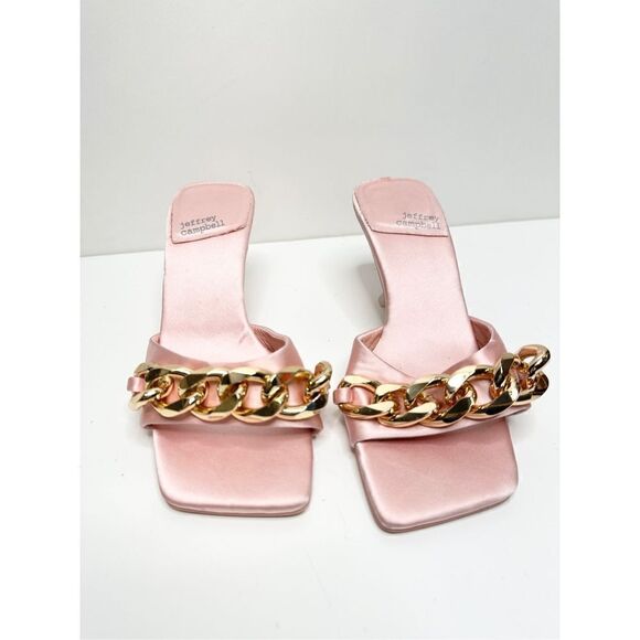 Jeffrey Campbell Sandals Womens Size 5 Pink Satin Chain Slip On Shoes Barbiecore - Picture 2 of 11